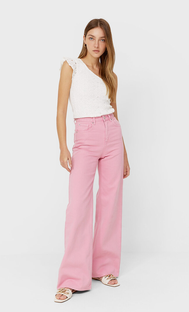 Stradivarius Asymmetrisches Häkeltop Ecru S