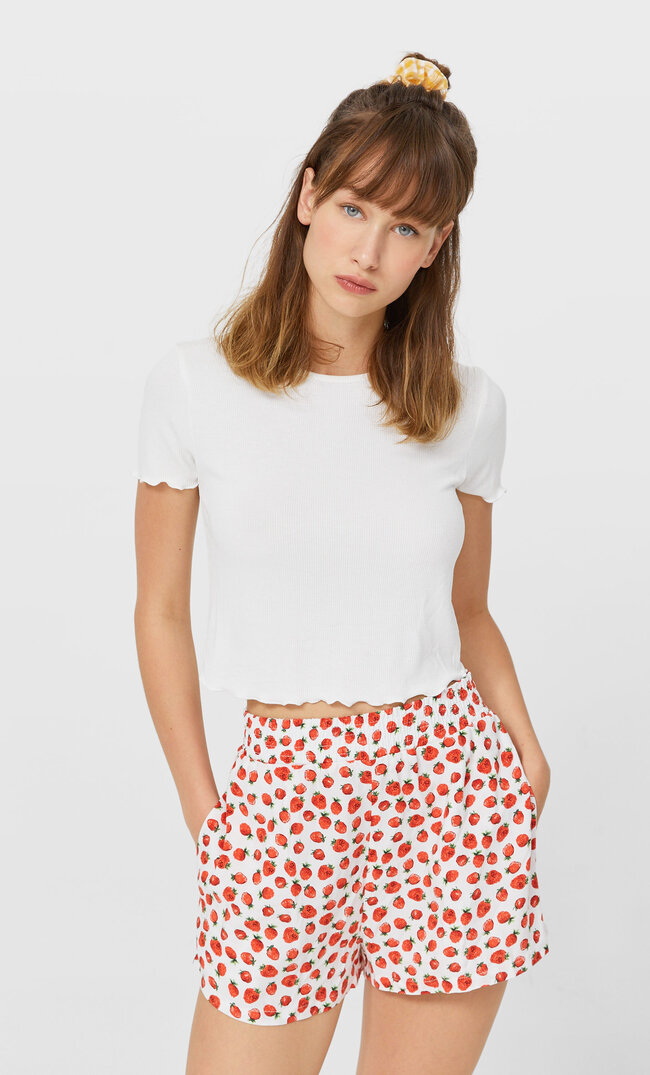 Stradivarius Pyjama-Shorts Mit Print Granatrot S