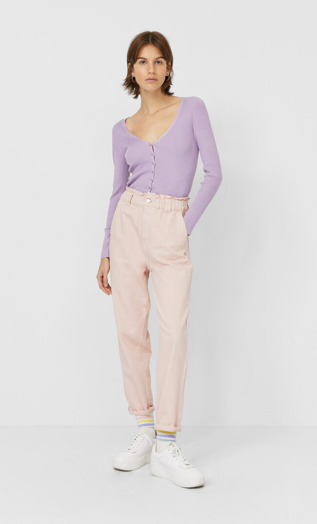 Stradivarius Cardigan Mit Knöpfen Lila M