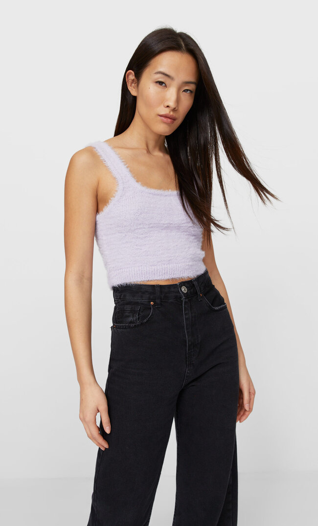 Stradivarius Miękki W Dotyku Top Kobieta Liliowy S