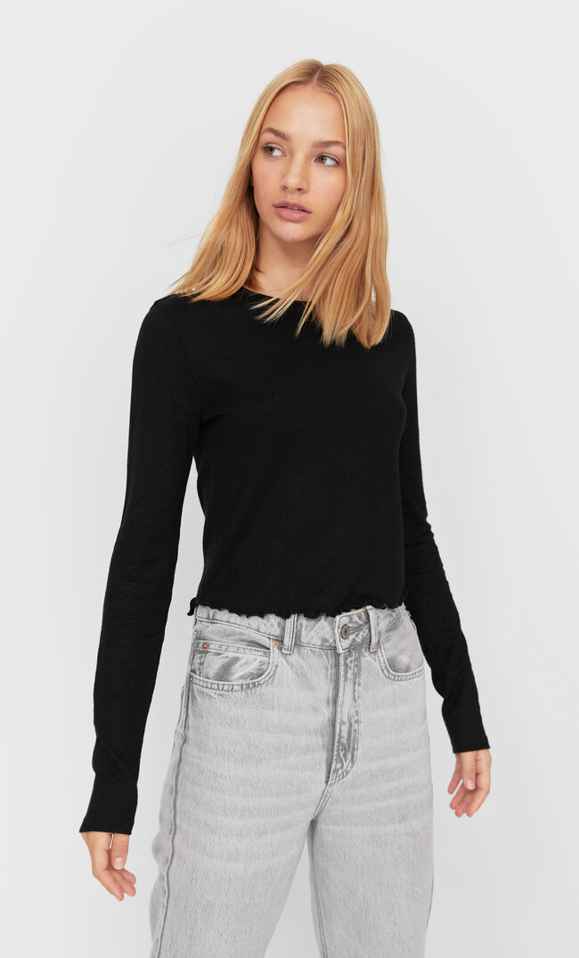 Stradivarius Gewelltes Shirt Schwarz S