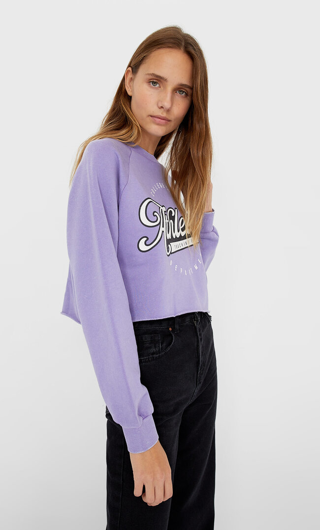 Stradivarius Krótka Bluza Z Nadrukiem Kobieta Purpurowy Xl