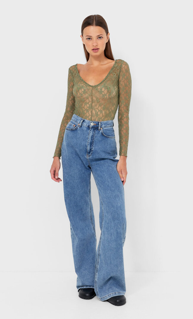 Stradivarius Body Mit Spitzenkante Khaki L