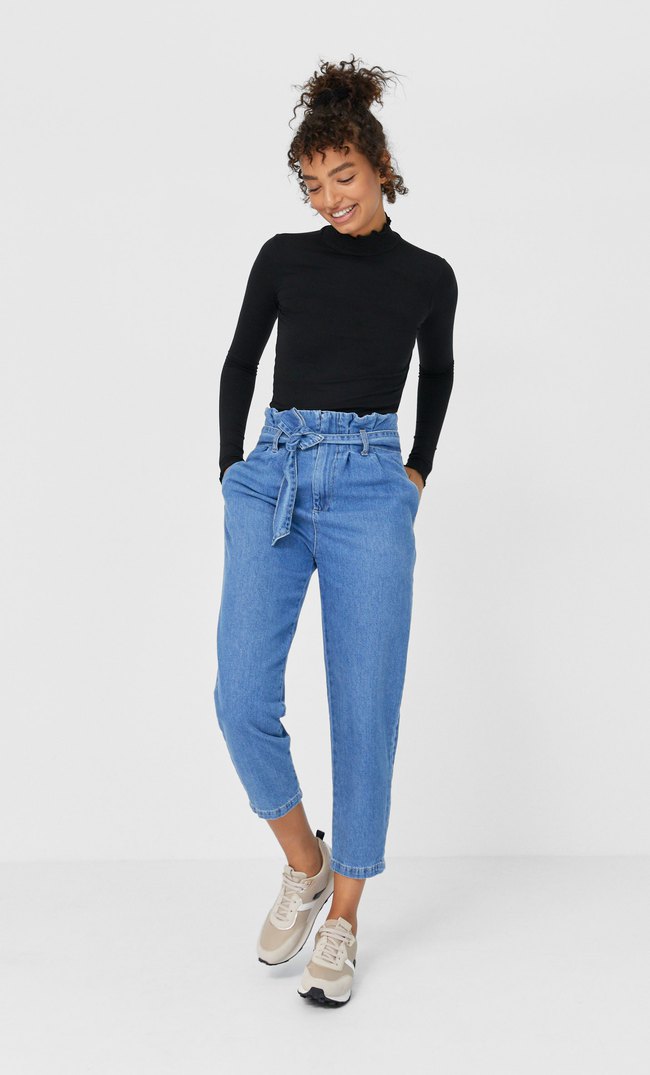 Stradivarius Shirt Mit Gesmoktem Kragen Schwarz Xl