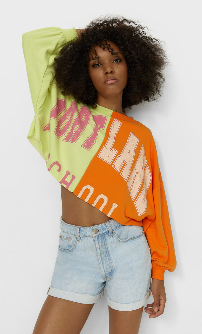 Stradivarius Cropped-Sweatshirt Mit Colour-Block Pastellgelb Xl