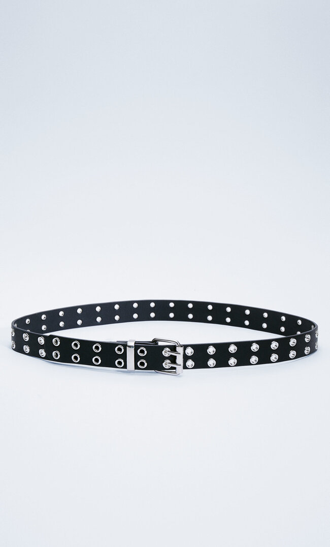Stradivarius Ceinture Fine À Œillets Noir 80