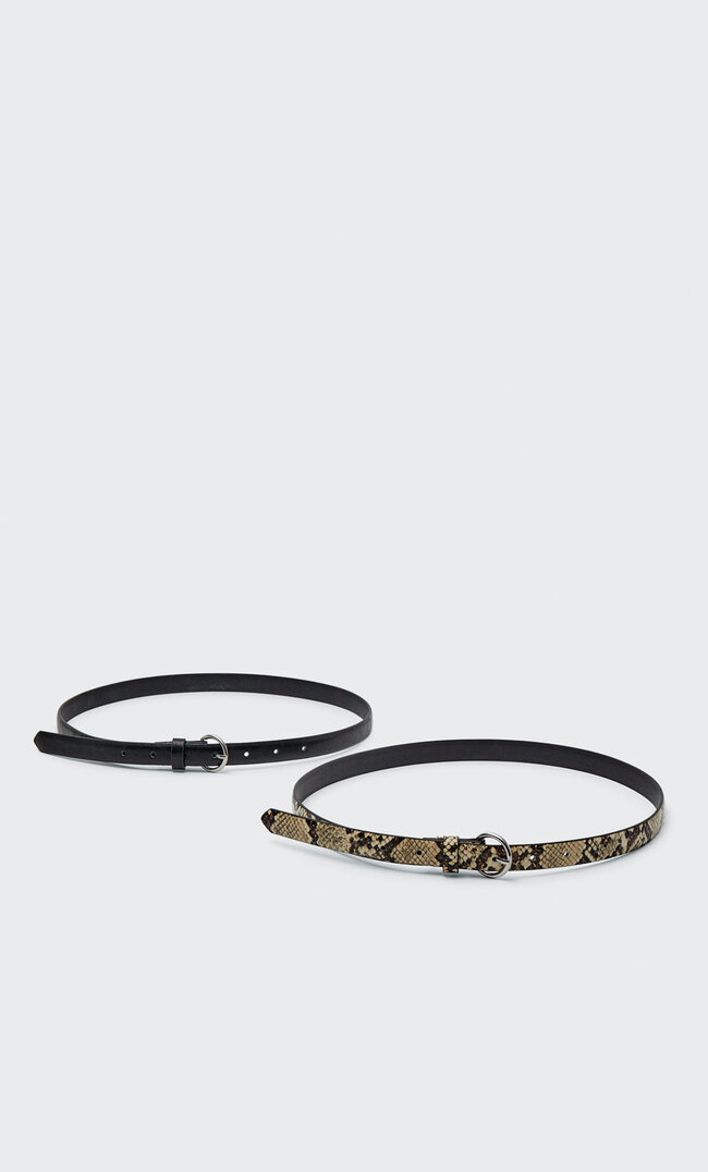 Stradivarius 2-Pack Of Skinny Belts Black 26