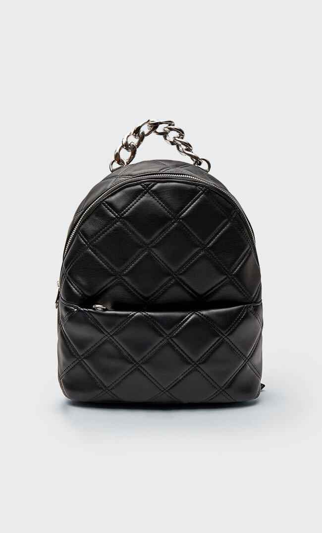 Stradivarius Quilted Backpack With Chain Black M