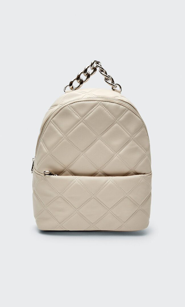 Stradivarius Quilted Backpack With Chain Transparent M