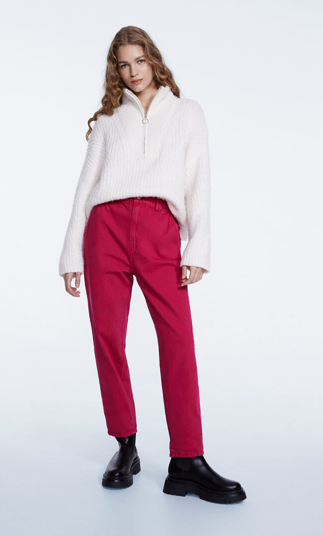 Stradivarius Baggy-Jeans Aus Twill Kaugummirosa S