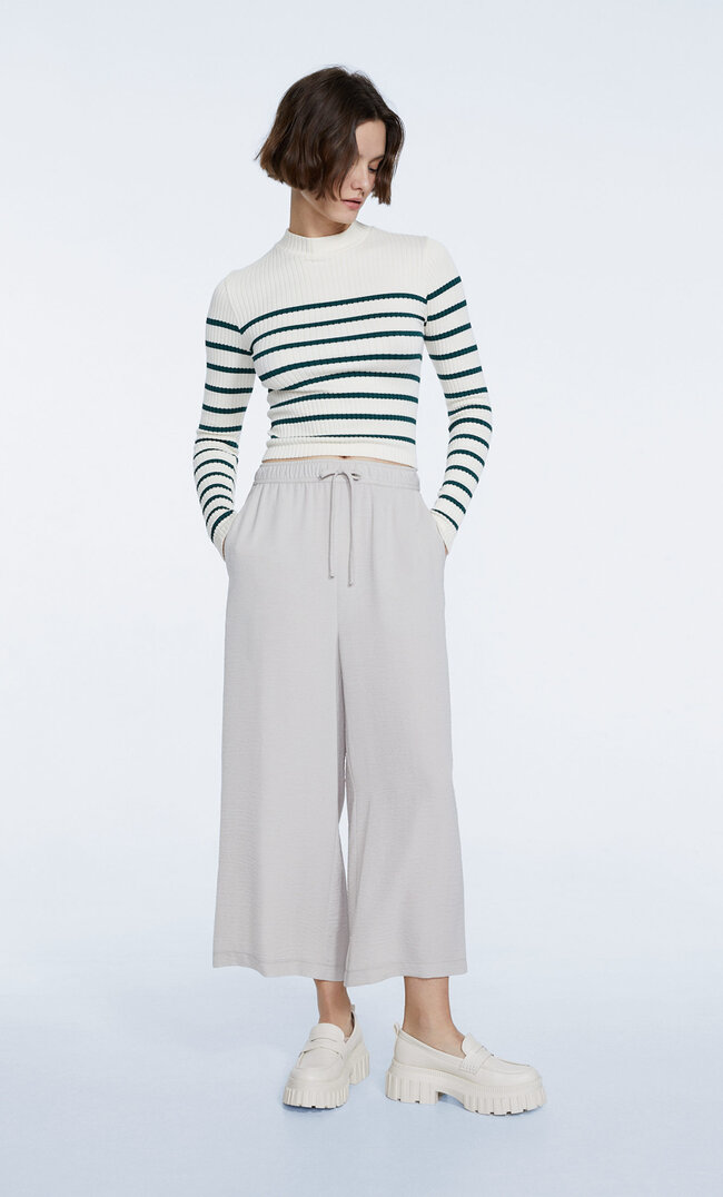 Stradivarius Flowing Culottes With Drawstrings Stone Xs