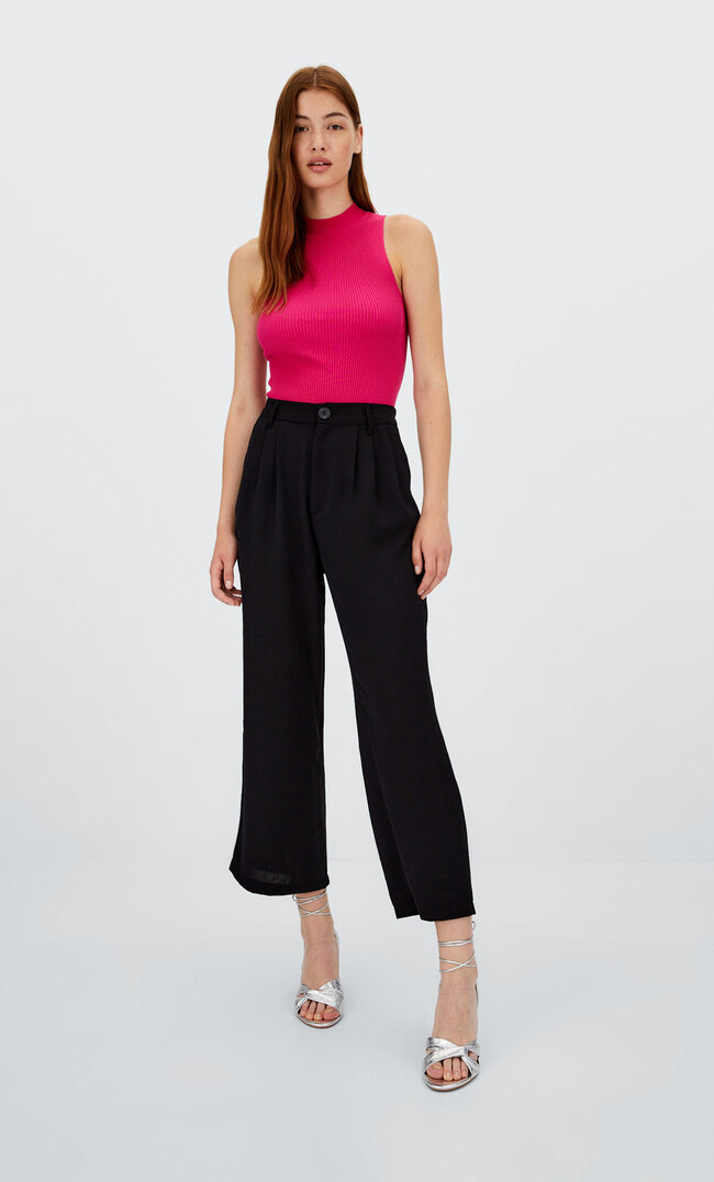 Stradivarius Luźne Spodnie Culotte Czarny Xl
