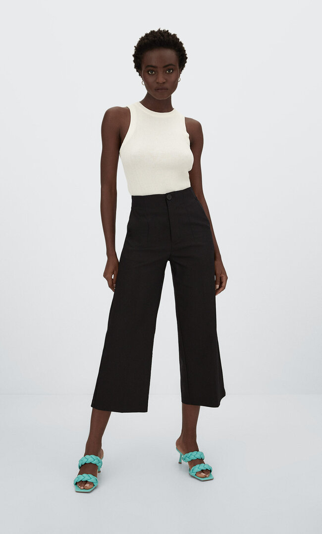 Stradivarius Eleganckie Spodnie Culotte Czarny 40