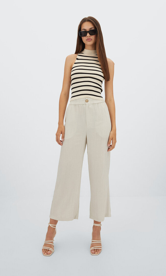Stradivarius Pomarszczone Spodnie Culotte Szary Xs