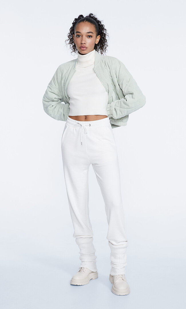 Stradivarius Spodnie Jogger Z Dzianiny Dresowej Ecru L