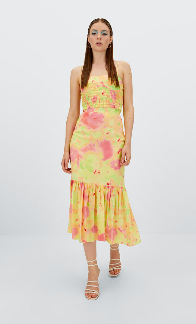 Stradivarius Ausgestellter Midirock Mit Blumenprint Grün L