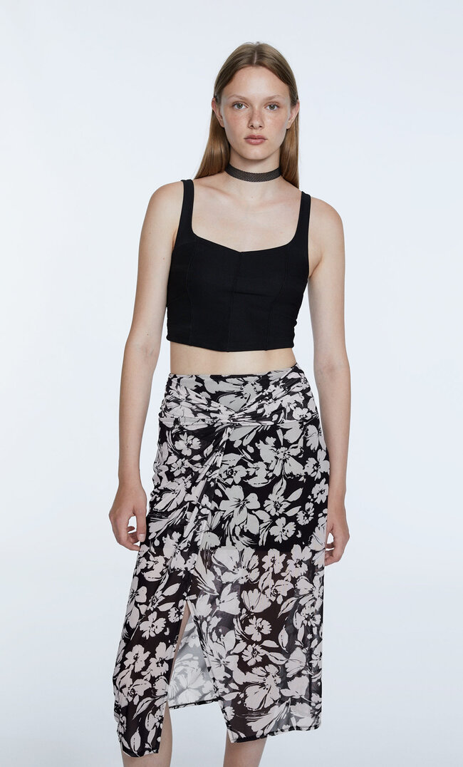 Stradivarius Tulle Midi Skirt Black S