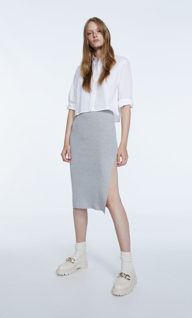 Stradivarius Midirock Mit Patentmuster Grau Melange Xs