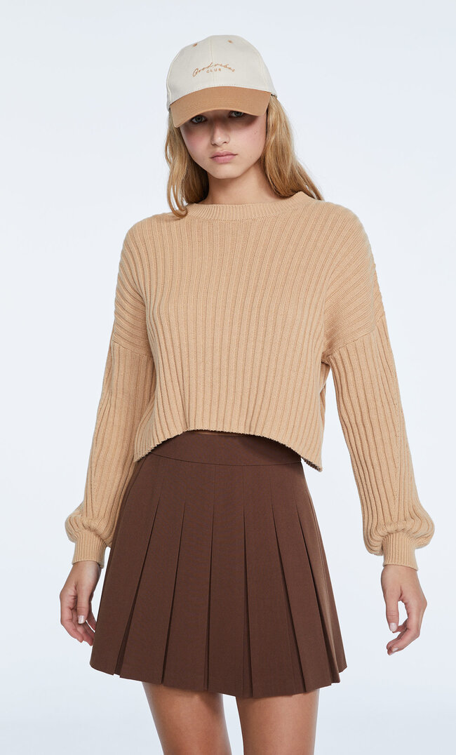 Stradivarius Balloon Sleeve Sweater Beige Xl