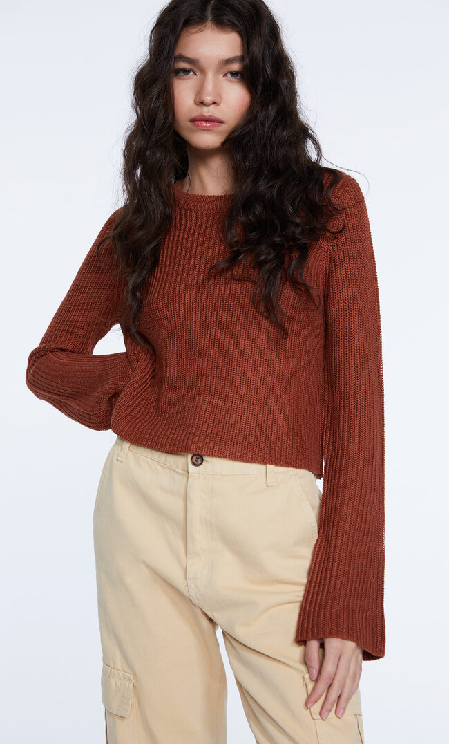 Stradivarius Sweater With Bell Sleeves Brown Xs