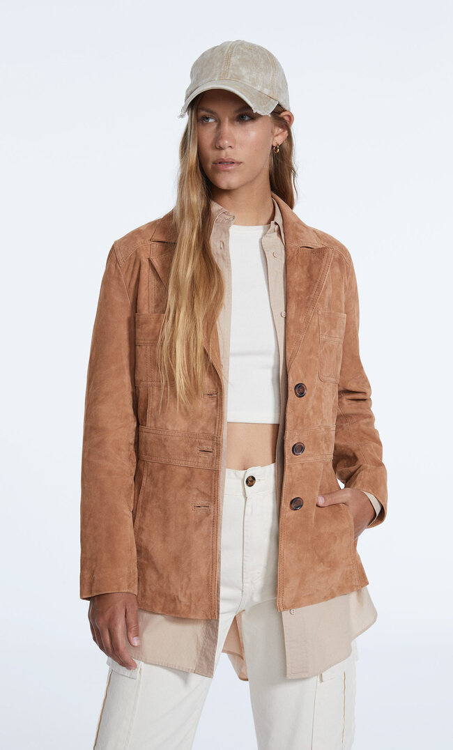 Stradivarius Lederblazer Helles Camel Xs