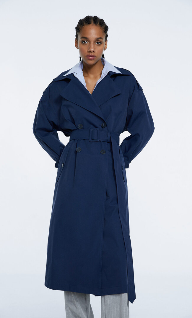 Stradivarius Oversize-Trenchcoat Marineblau Xs