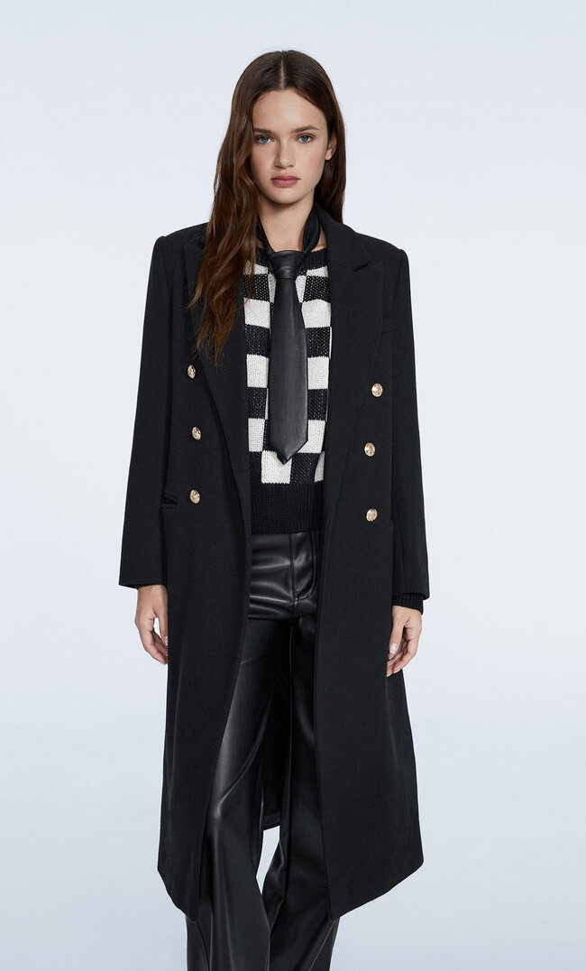 Stradivarius Coat With Gold-Toned Buttons Black S