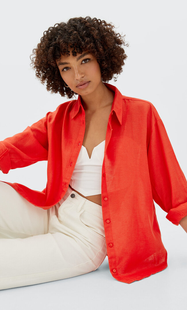 Stradivarius Chemise Daily Rustique Rouge Xs