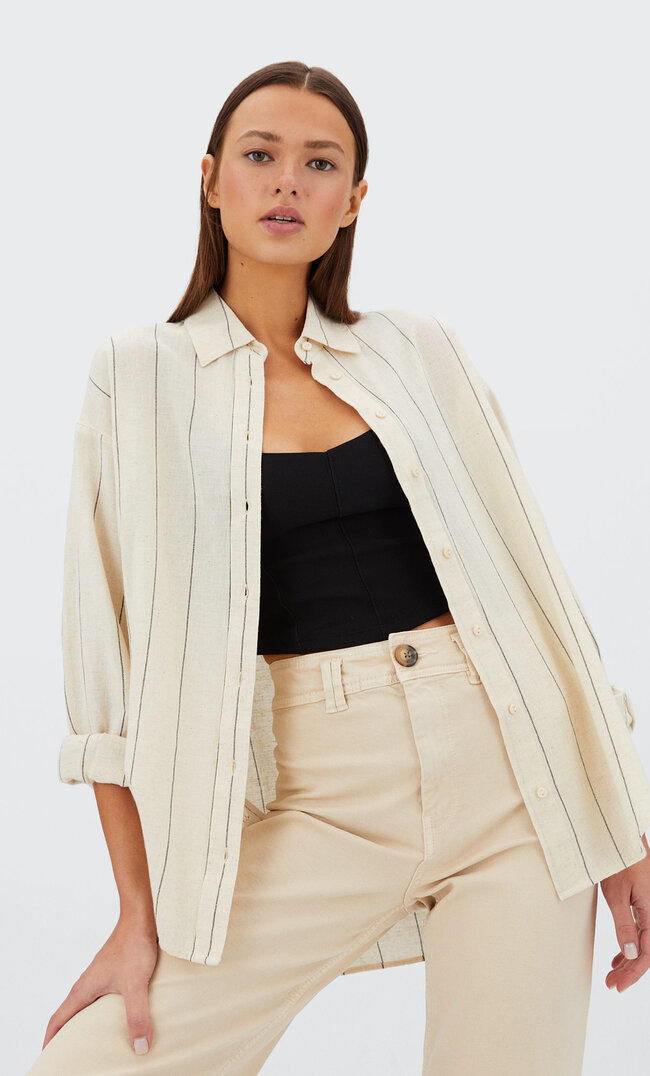Stradivarius Rustikales Hemd Daily Beige L