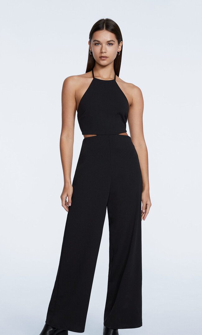 Stradivarius Neckholder-Jumpsuit Aus Strick Schwarz Xl