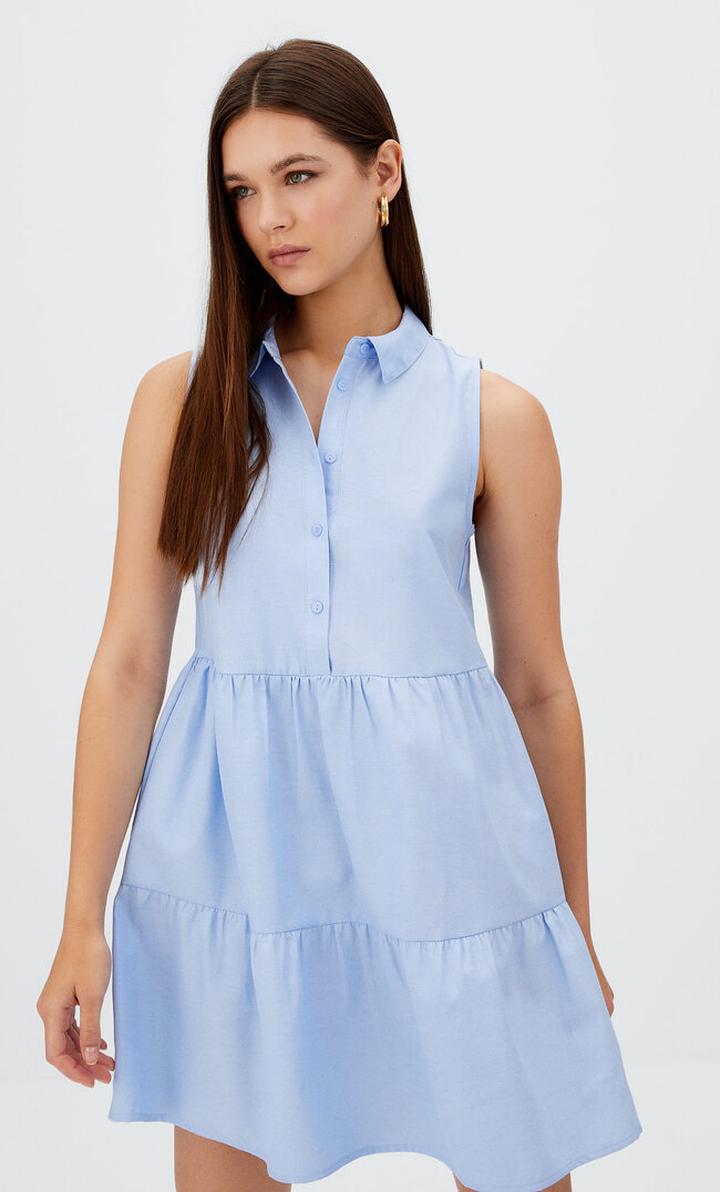 Stradivarius Ärmelloses Hemdkleid Himmelblau S