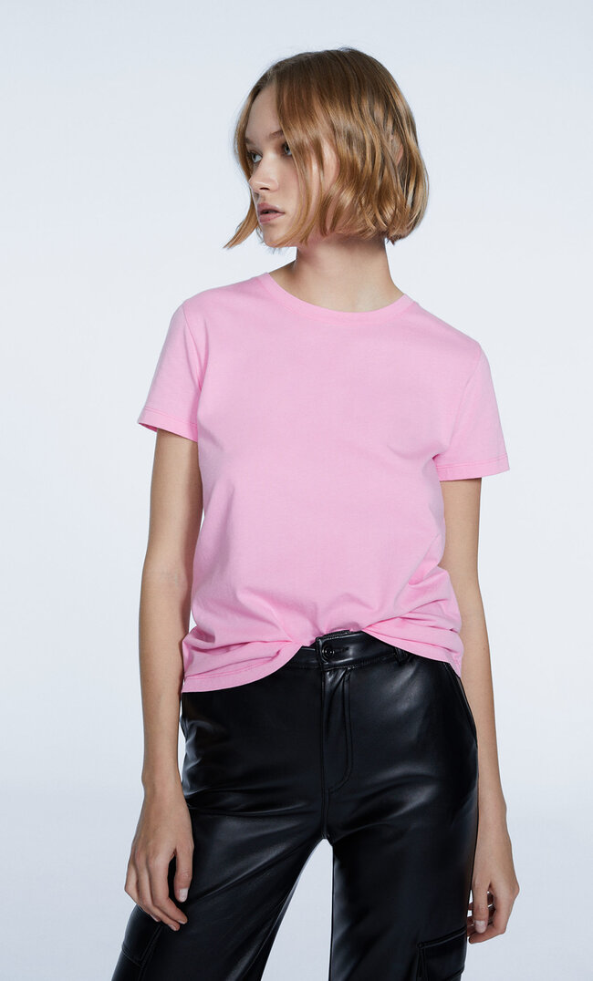 Stradivarius Basic T-Shirt Kaugummirosa Xxs