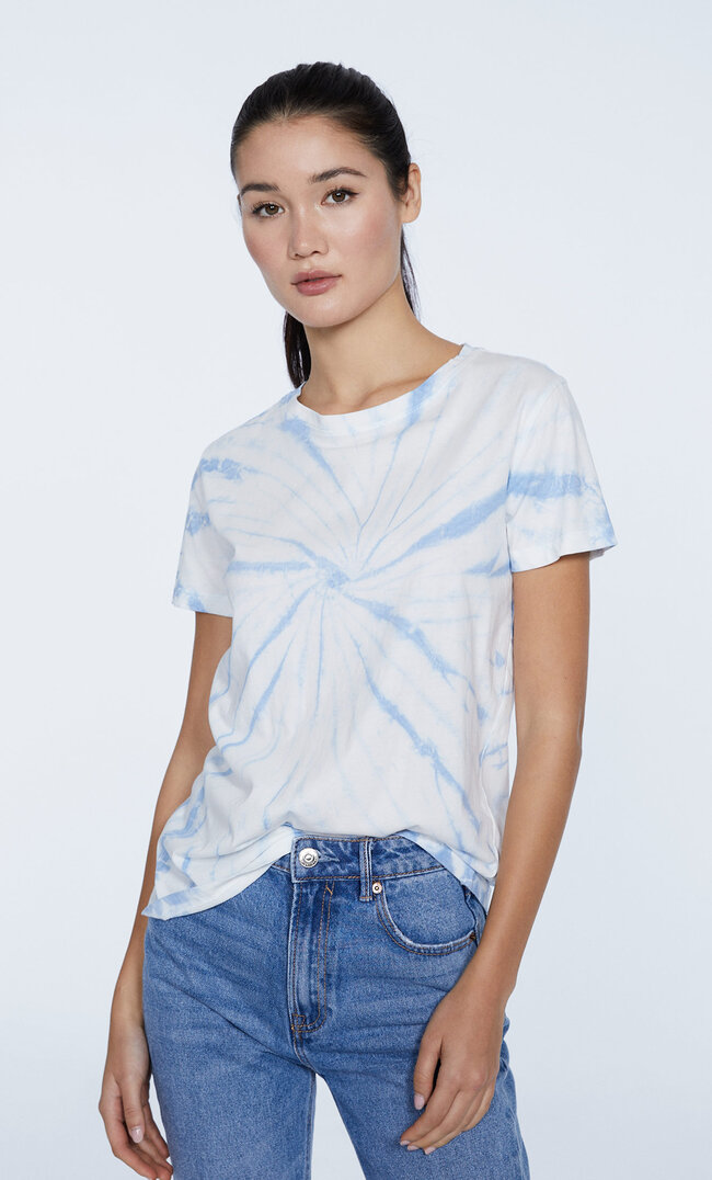 Stradivarius Basic Tie-Dye T-Shirt Sky Blue S