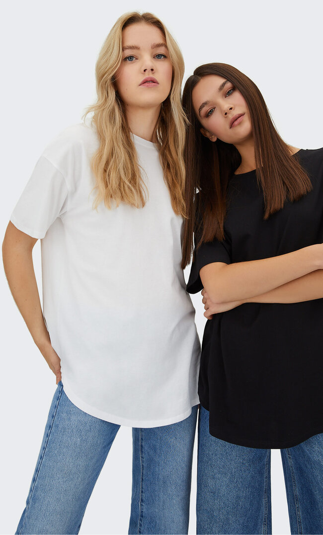 Stradivarius Doppelpack Shirts Mit Langer Passform Schwarz L