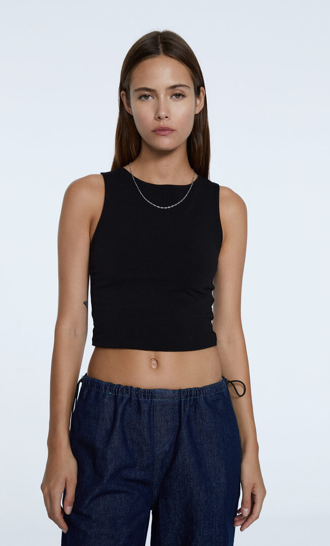 Stradivarius Ärmelloses Shirt Aus Baumwolle Schwarz S