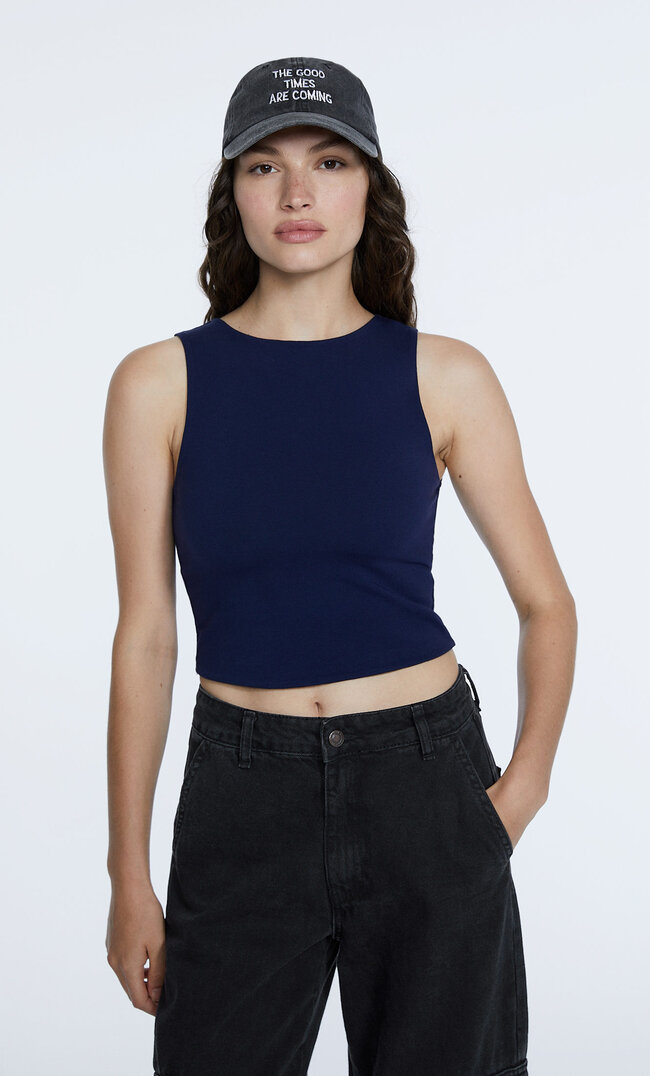 Stradivarius Ärmelloses Shirt Aus Baumwolle Marineblau M