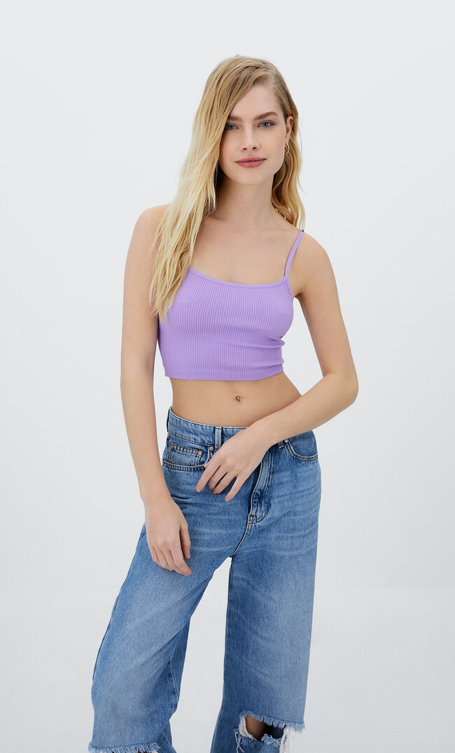 Stradivarius Nahtloses Cropped-Top Mit Trägern Lila L