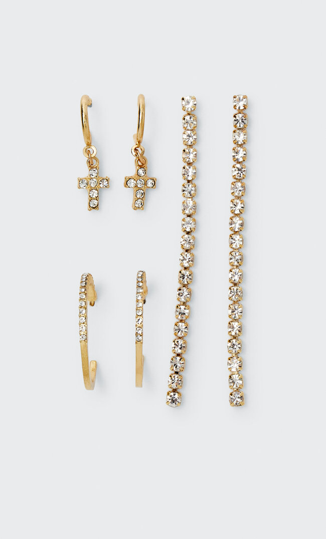Stradivarius Lot 3 Paires De Boucles D’oreilles Pendantes, Créoles Et Croix Avec Strass. Jaune M
Stradivarius Lot 3 Paires De Boucles D’oreilles Pendantes, Créoles Et Croix Avec Strass. Jaune M