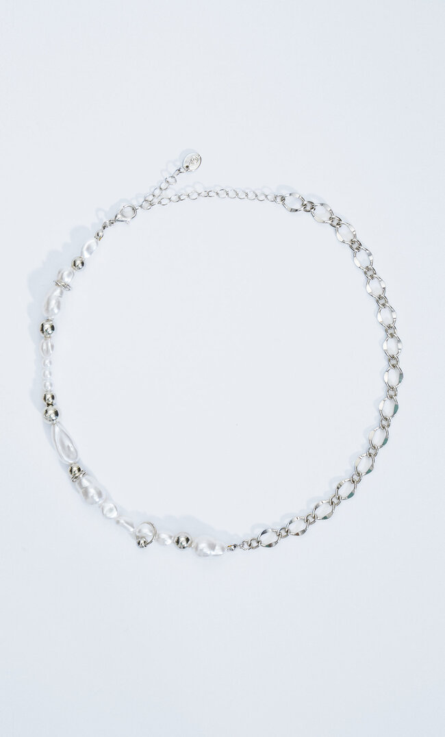 Stradivarius Faux Pearl Grunge Necklace Grey M