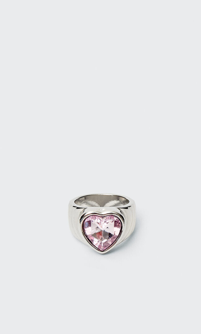 Stradivarius Crystal Heart Ring Grey 104