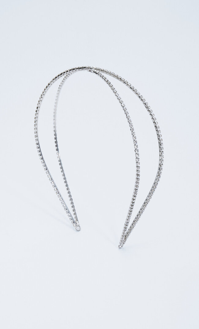 Stradivarius Zweireihiger Haarreif Mit Strass Grau M