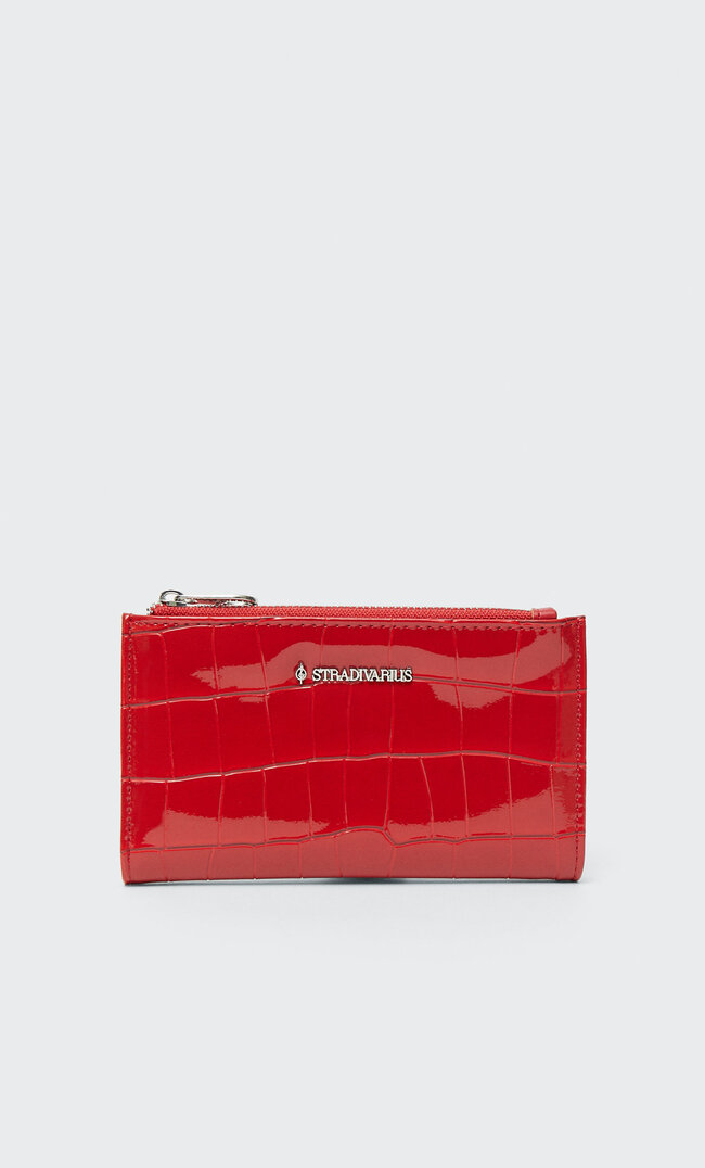 Stradivarius Basic Mock Croc Wallet Red M
