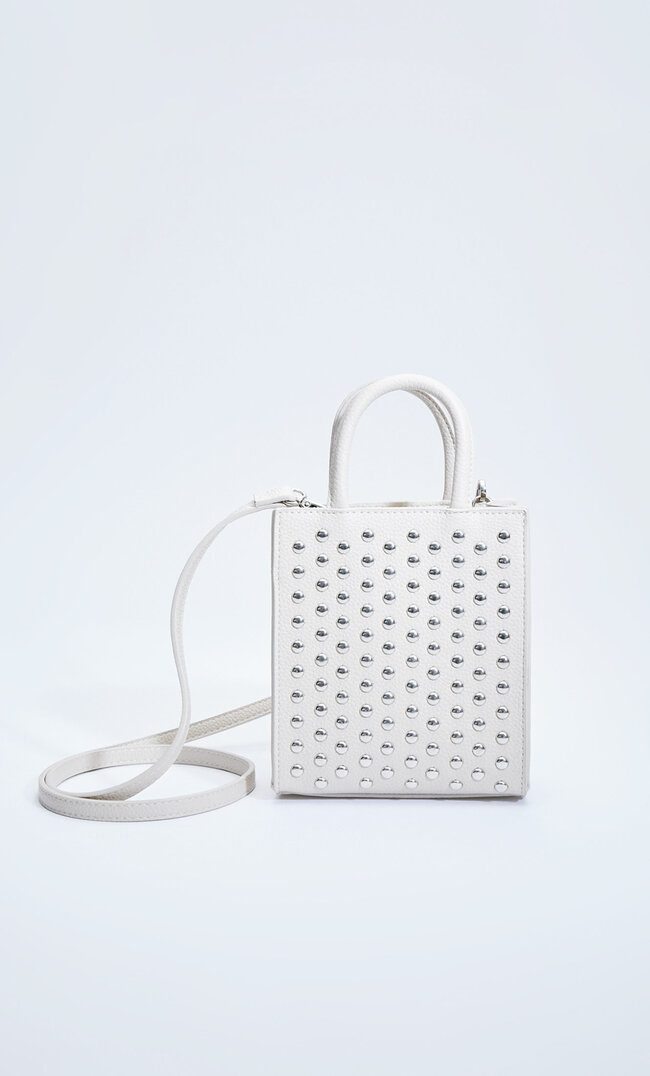 Stradivarius Mini Multi-Studded Bag Ecru M