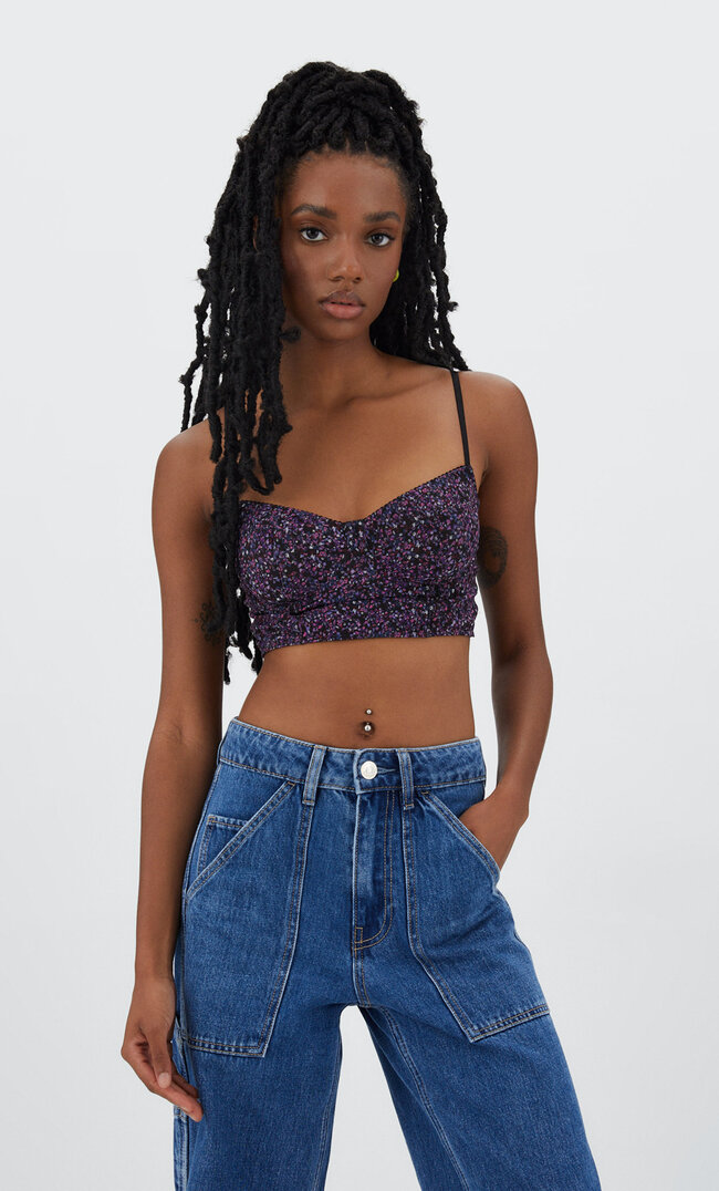 Stradivarius Tiulowy Top Bralette Fuksja S