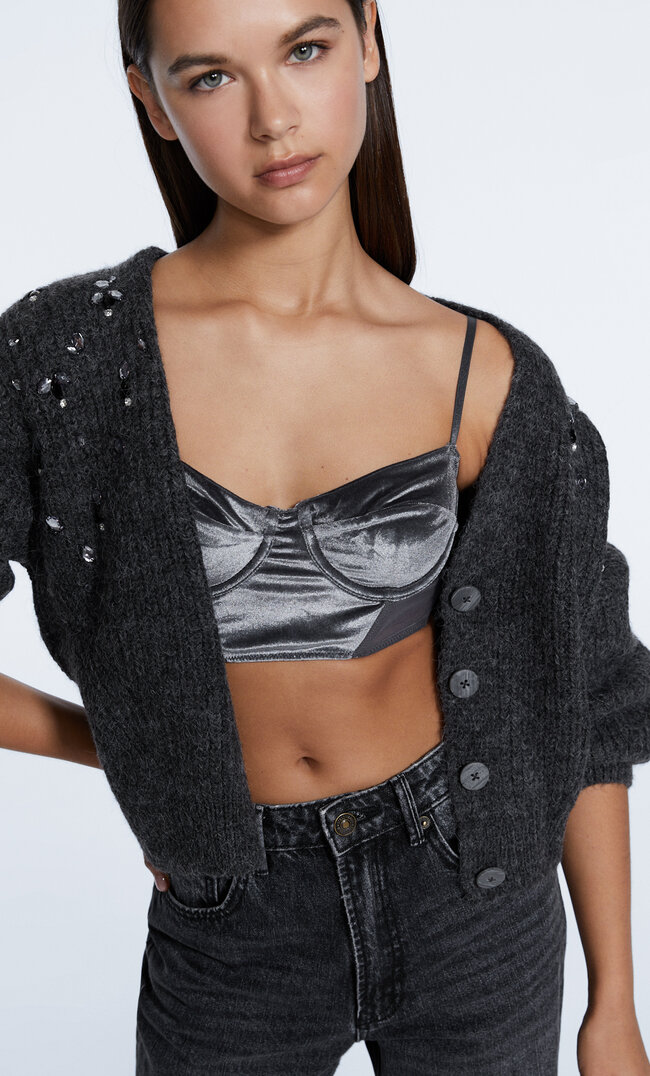 Stradivarius Corsage Aus Samt Grau Melange M