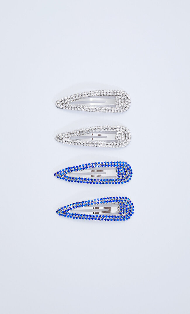 Stradivarius 4er-Set Haarclips Aus Emaille Mit Glanzfinish Blau M