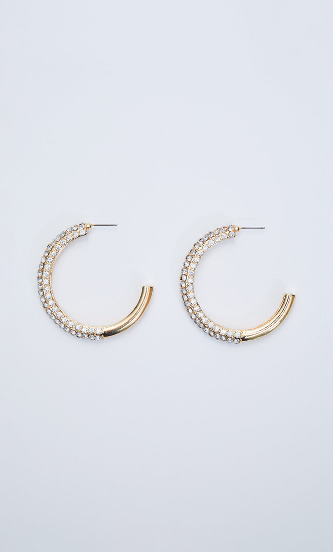 Stradivarius Creolen Mit Buntem Glitzer-Strass Gelb M