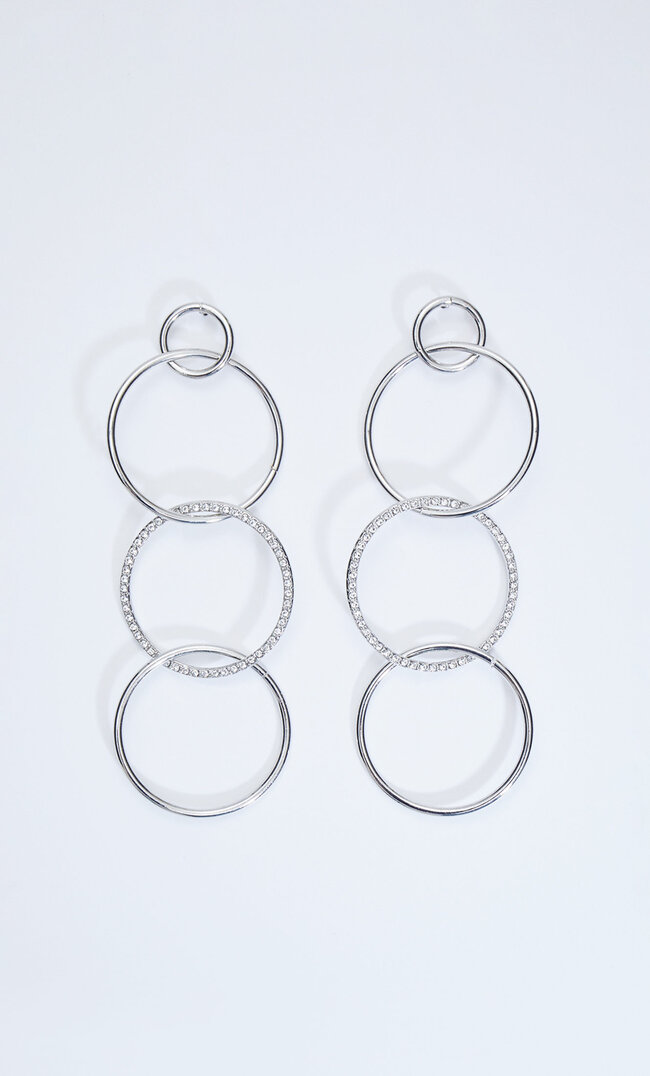 Stradivarius Diamanté Hoop Dangle Earrings Grey M