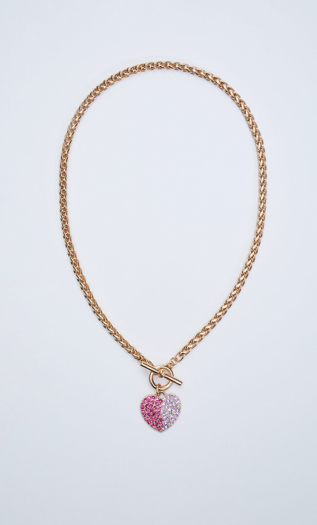 Stradivarius Halskette Mit Herz Und Farbigem Strass Gelb M