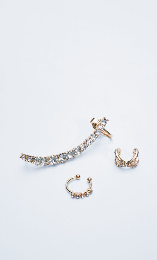 Stradivarius 3er Set Earcuffs Mit Strass Gelb M